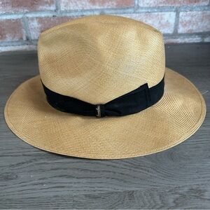 Borsalino Paglia Straw Fedora Hat Italy 59 7 3/8 Black Band Luxury Panama